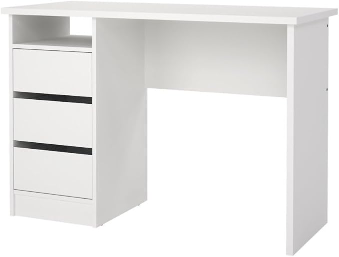White Home Office Desk with 3 Drawers and Open Shelf Stylish Computer Desk and Study Table for Bedroom Office or Work from Home Workspace