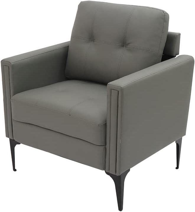 AC Pacific Jeff Faux Leather Modern Accent Chair for Living Room Bedroom or Home Office Contemporary Design PU Fabric Upholstered Lounge Armchair Gray