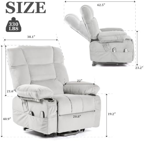 Electric Power Lift Recliner Chair Recliner Sofa for Elderly Heat and Massage2 Cup Holders Recliners Chairs for Living Room Infinite Position and Double 2 Side Pocket (Light Grey)