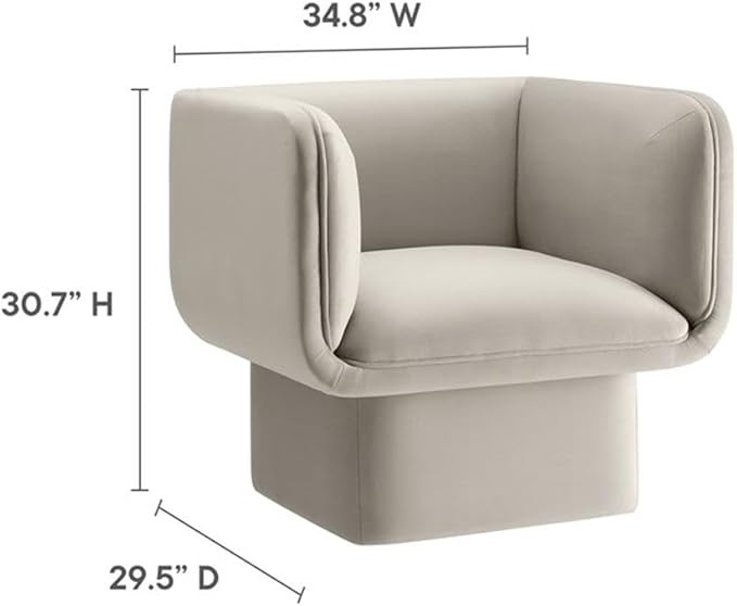 Pemberly Row Modern Velvet Accent Chair Almond Finish Dense Foam Padding Fixed Seat and Back Cushion Sturdy Wood Frame Detailed French Piping Living Room or Bedroom Upholstered Chair