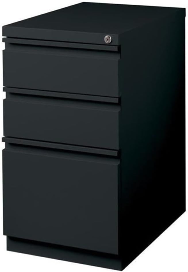 BOWERY HILL 20 3-Drawer Modern Metal Mobile Pedestal Filing Cabinet in Black Lockable Sturdy Steel Construction Mobile Office Storage Durable Document Organization