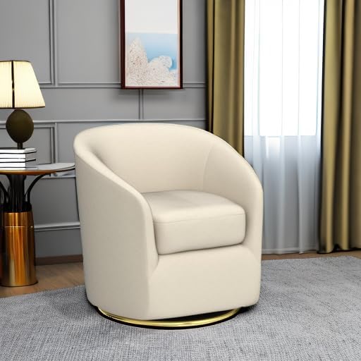 HULALA HOME Swivel Accent Chair with Gold Metal Base Set of 2 Contemporary Velvet Curved Swivel Barrel Chair Upholstered Club Armchair Leisure Single Sofa for Living Room Nursery Bedroom(Ivory)