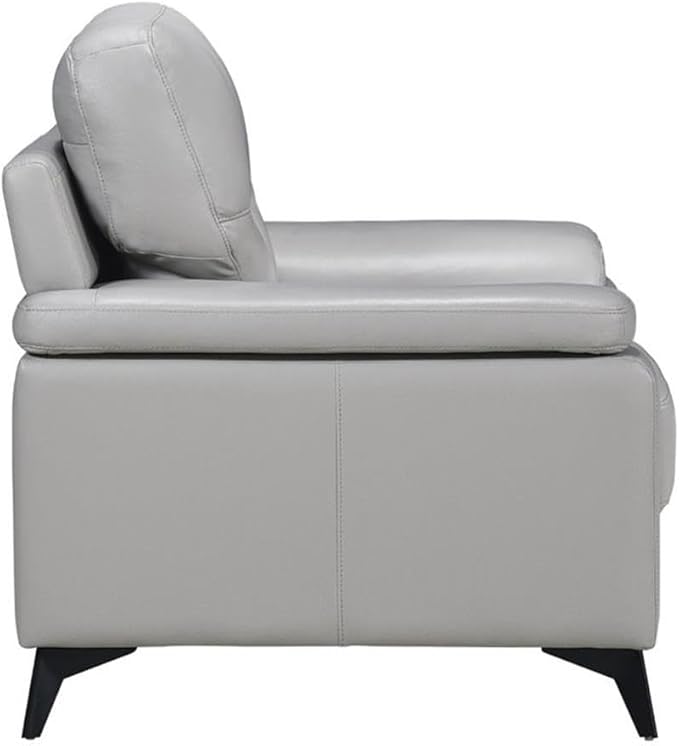 Pemberly Row Leather Match Accent Chair Silver Gray Finish Top Grain Leather and Faux Leather Pillow-Top Arms Black Metal Legs 35 in H x 43.75 in W x 36 in D Modern Living Room Seating