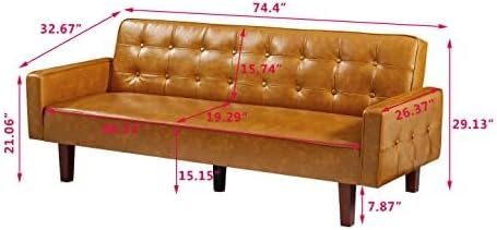 Modern PU Leather 3-Seat Couch Adjustable Backrest Convertable Sofa Sleek Minimalist Fold Out Couch Loveseat with Armrests Sofa for Living Room Home Office Spaces Brown