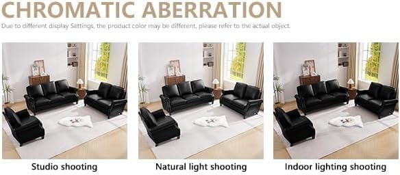 AVZEAR 3-Piece Sectional Sofa Set PU Leather SofaSmall Couch Set Mid Century Modern Couches with Classic Tufted Button Comfy 1+2+3 Seater Couch for Living Room Black