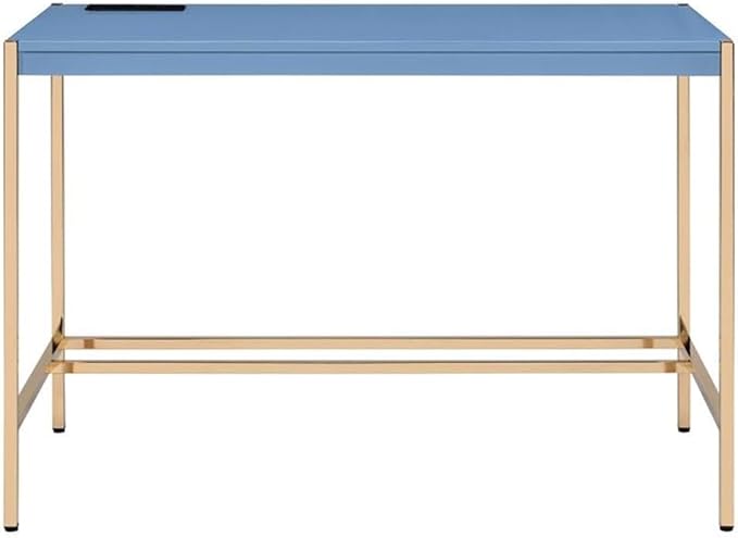 Acme Midriaks Wooden Top Writing Desk with USB Port in Navy Blue and Gold