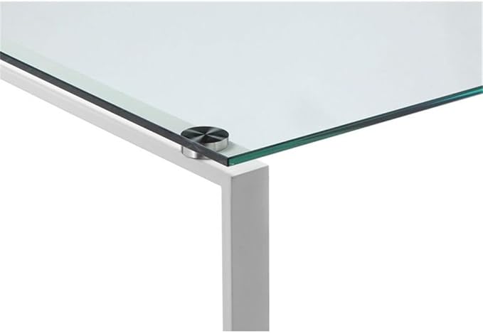 Pemberly Row Contemporary Writing Desk 47 in Tempered Glass and Metal White Finish Modern Design Multipurpose for Home Office or Dining Use 29.5 in Height