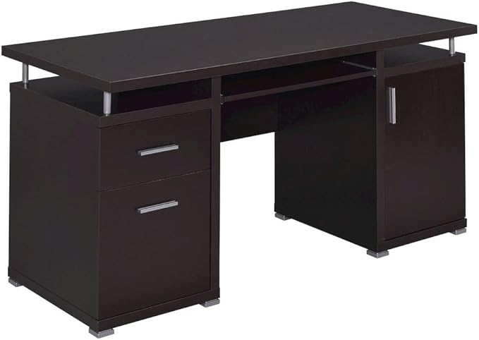 55-Inch Office Desk with Drawers – Brown Computer Desk with Storage Keyboard Drawer File Cabinet and Shelves for Home Office