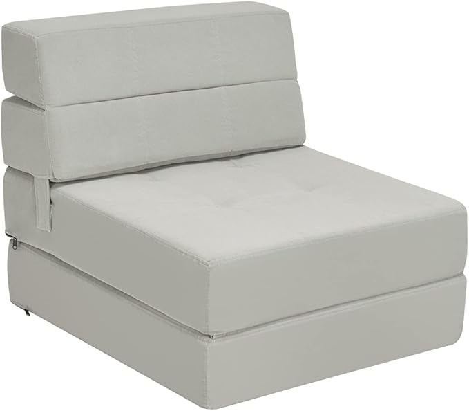 COSTWAY Triple Fold Down Sofa Bed 3-in-1 Fold Floor Couch Lounge Sleeper with Thick Cushion Flock Fabric Convertible Design Portable Single Guest Bed Mattress for Living Room Bedroom (Grey)
