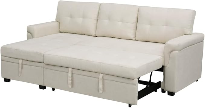 Naomi Home 85 in. Convertible Sofa with Storage Reversible L Shape Sofa Couch with Chaise Comfy Couches for Living Room Cream/Velvet