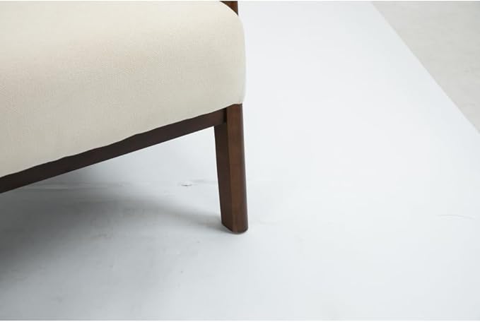 Mid Century Modern Accent Chair with Wood Frame Upholstered Living Room Chairs with Waist Cushion Reading Armchair for Bedroom Sunroom (White + Velvet + Cotton-1)