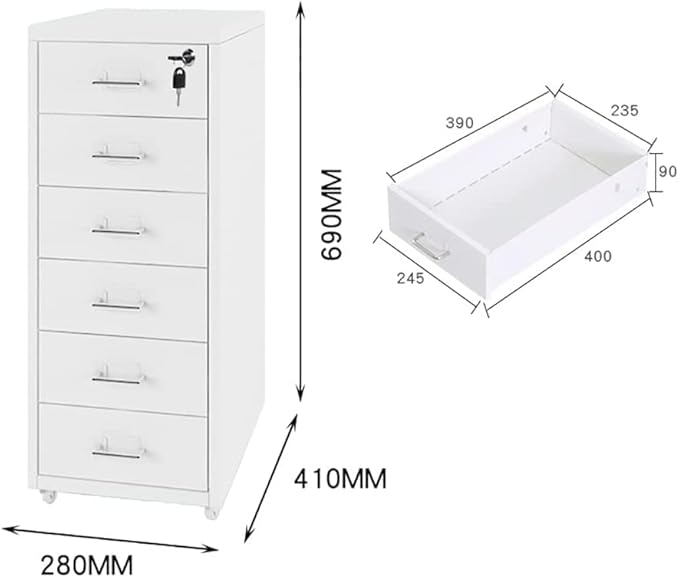 File Cabinet with 6 Drawer Metal Mobile File Cabinet with Lock Casters Under Desk Metal Filing Cabinet for(Color:Red)