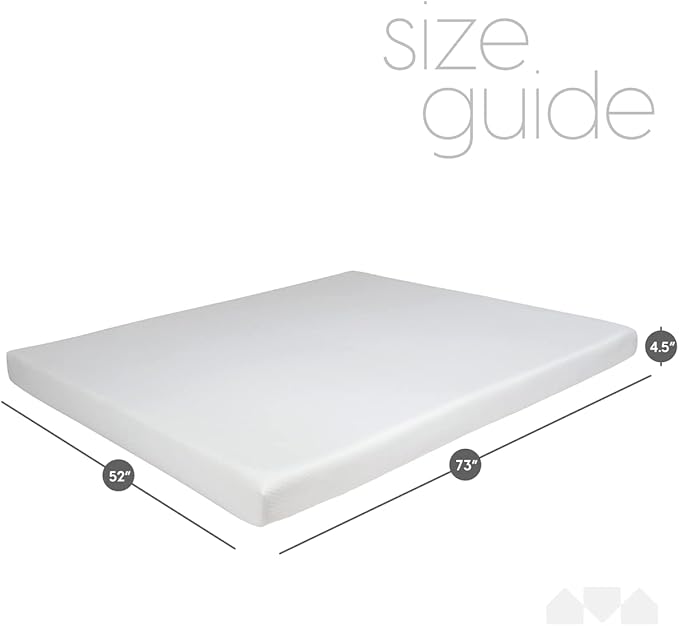 Milliard 4.5 Inch Memory Foam Replacement Mattress with Breathable Waterproof and Washable Cover for Full Size Sleeper Sofa and Couch Beds (Sofa Not Included) - Full