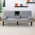 Futon Sofa Bed Modern Folding Couch for Small Space Linen Convertible Loveseat Sleeper Bed Daybed Recliner Lounge Sofas for Living Room2 Cup HoldersMetal LegsRemovable Armrests (Light Gray)