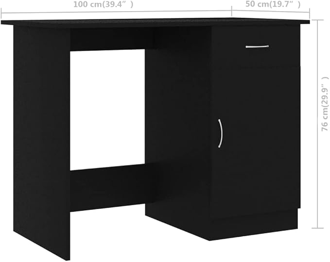 vidaXL Desk Black Engineered Wood Compact Desk Rectangular Modern