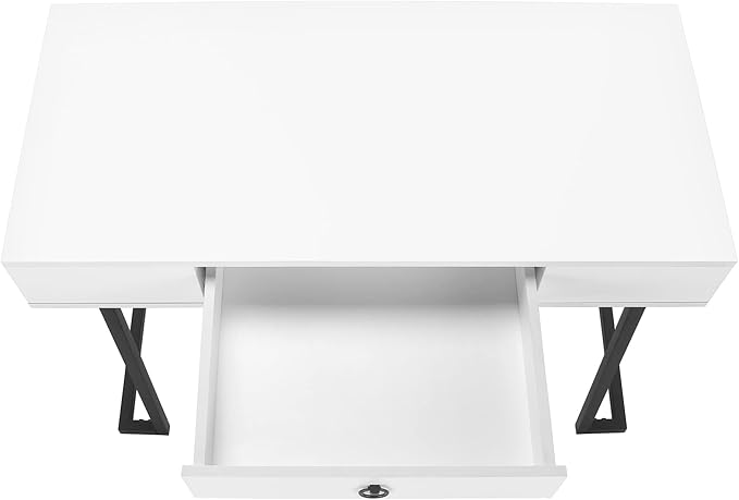 Monarch Specialties 7385 Computer Desk Home Office Laptop Storage Drawers 42 L Work Metal Laminate Glossy White Black Contemporary Modern Desk-42 41.75 L x 19.75 W x 30 H