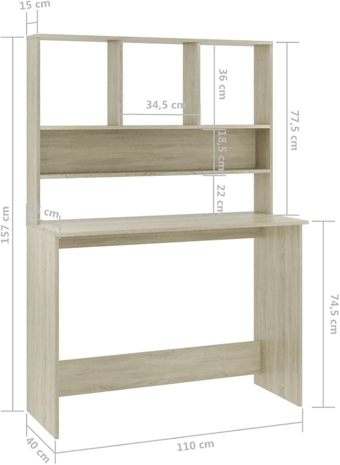 Modern Writing Computer Desk with Shelves and Upper Cabinet Home Office Desk Writing Study Table PC Desk Workstation for Bedroom Sonoma Oak 43.3x17.7x61.8 Engineered Wood(B)