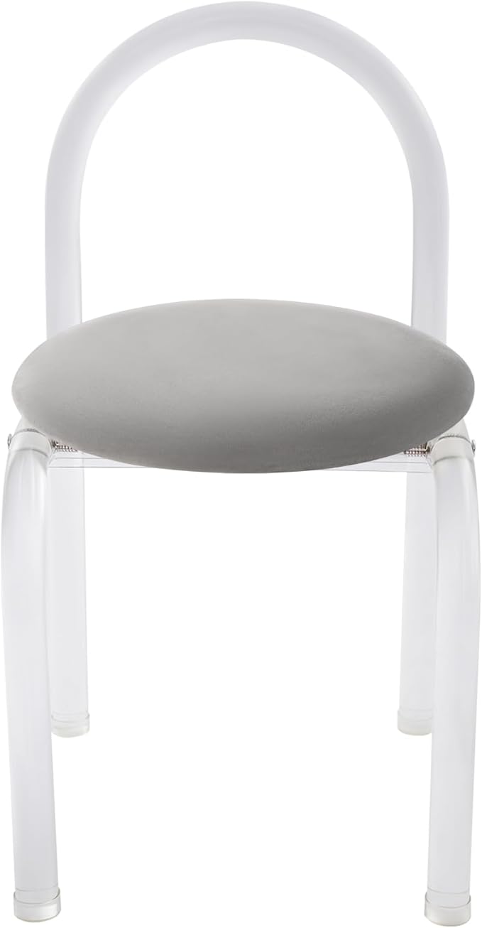 Modern Minimalist Acrylic Chair Clear Vanity Stool with Back and Cushion Small Accent Chair for Makeup Room Living Room Dining Room