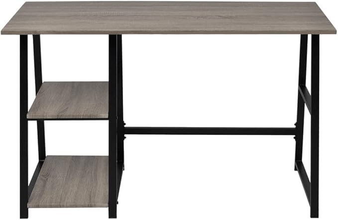 Writing Table Computer Desk Home Office Study Desk with 2-Tier Shelves Industrial Simple Style PC Gaming Desk Workstation for PC Laptop Notebook Gray
