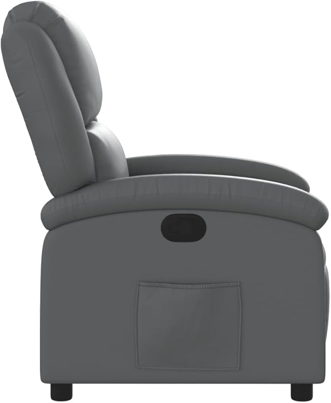 vidaXL Modern Recliner Chair in Gray Faux Leather with Adjustable Footrests and Side Pocket for Living Room Bedroom Office Use Chairs Reclining Armchair Elderly TV Sofa Push