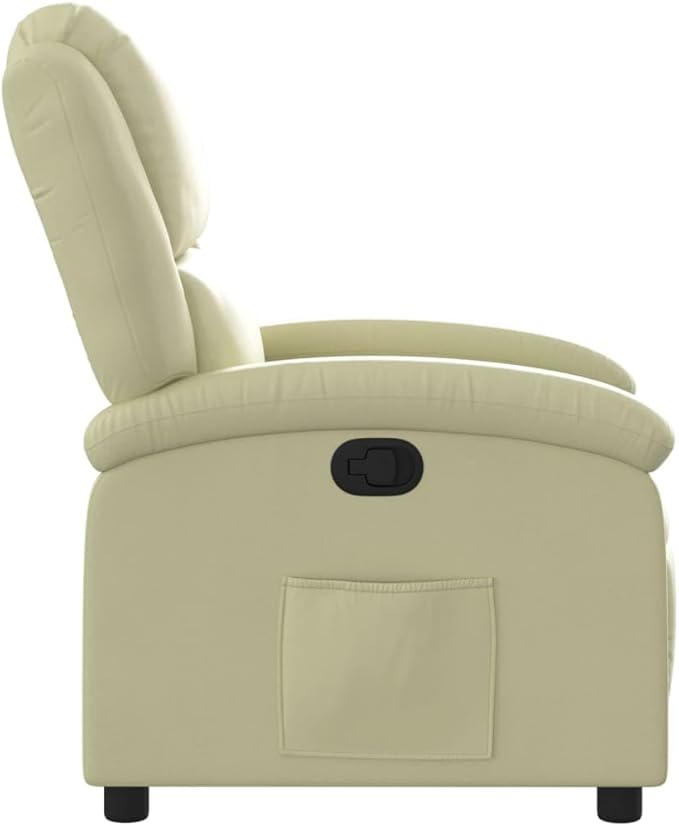 vidaXL Recliner Chair - Cream Real Leather Lounger - Manual Reclining with Solid Wood &amp Metal Frame Padded Armrests Side Pocket 242.5 lb Load Capacity - Living Room/Office