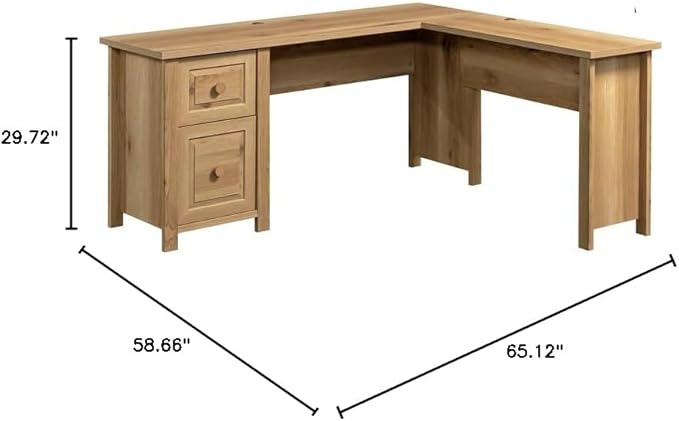 Pemberly Row L-Shaped Engineered Wood Desk Timber Oak Finish 65.12 W x 58.66 D x 29.72 H 1-Drawer Storage File Drawer Cable Management Modern Farmhouse Style Home Office Desk