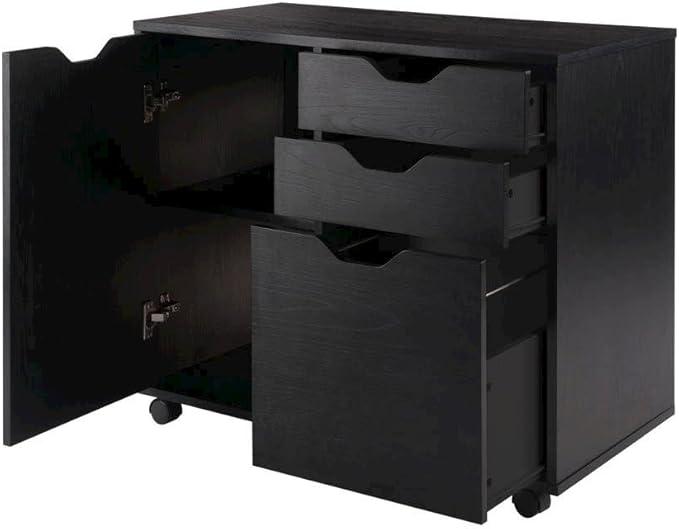 2 Section Mobile Filing Cabinet Black 3 Drawers File Storage Adjustable Shelf Rolling Casters Office Furniture