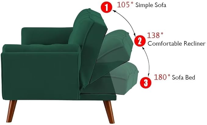 Convertible Sofa Bed Folding Loveseat Couch Modern Futon Recliner Sleeper with Adjustable Backrest Green