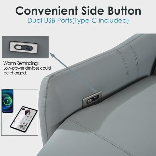 32L Wall Hugger PU Leather Power Recliner Chair with 2 USB &amp Type-C Ports Adjustable Zero Wall Reclining Sofa with Side Pocket &amp Pillow Top Arms Electric Armchair with Cushion Back for Livi