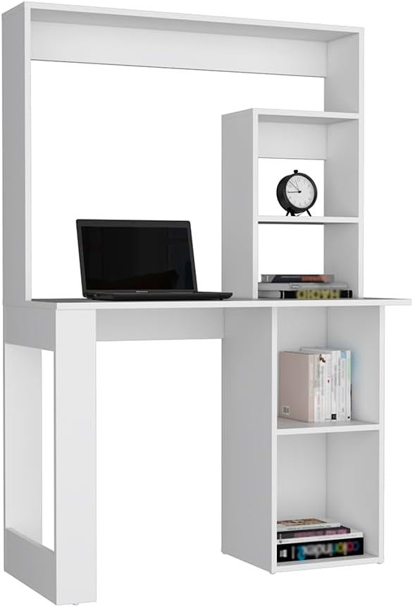 Writing Computer Desk with Storage Shelves and Hutch Desk with Hutch Five Storage Shelves for Home Office White