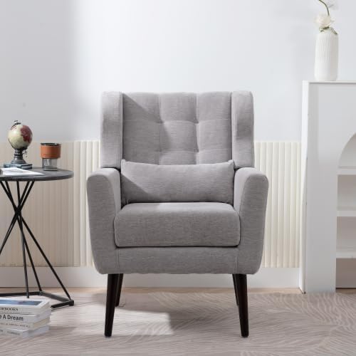 Modern Side Chair Square Shape Chenille Arm Chair Comfy Soft Padded Lounge Chair for Living Room Bedroom Home Office Kitchen(Gray)