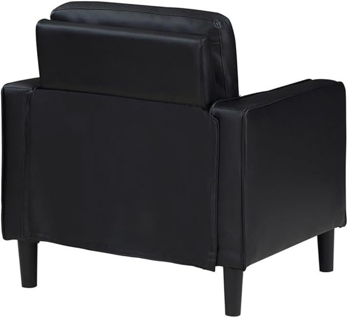 Pemberly Row Faux Leather Upholstered Accent Chair Black 33.5 in H x 32.25 in W x 31.5 in D Structured Track Arms Sinuous Spring Seating Compact Modern Design for Living Room or Office