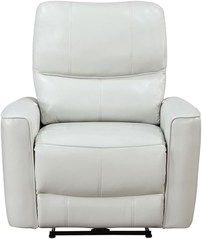 Pemberly Row Faux Leather Upholstered Power Recliner Chair Ivory Finish 39.75 H x 36.5 W x 37 D Foam Cushions USB Port Modern Design for Living Room Relaxation