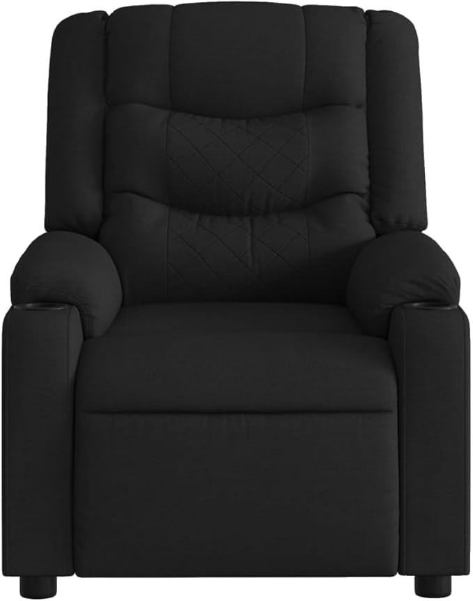 vidaXL Black Fabric Massage Recliner Chair - Manual Reclining Vibration Massage Cup Holders for Comfort in Living Room/Lounge
