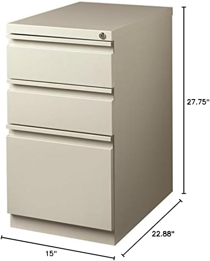 Hirsh 23-in Deep Mobile Pedestal 3-Drawer Box/Box/File. Full Width Pull. Gray
