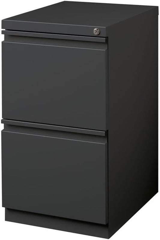 Bowery Hill Mobile Pedestal Filing Cabinet 20D Steel Charcoal Finish 2-Drawer File/File Configuration Hidden Casters Lockable Full Extension Drawers Letter-Size Hanging Files Office Storage