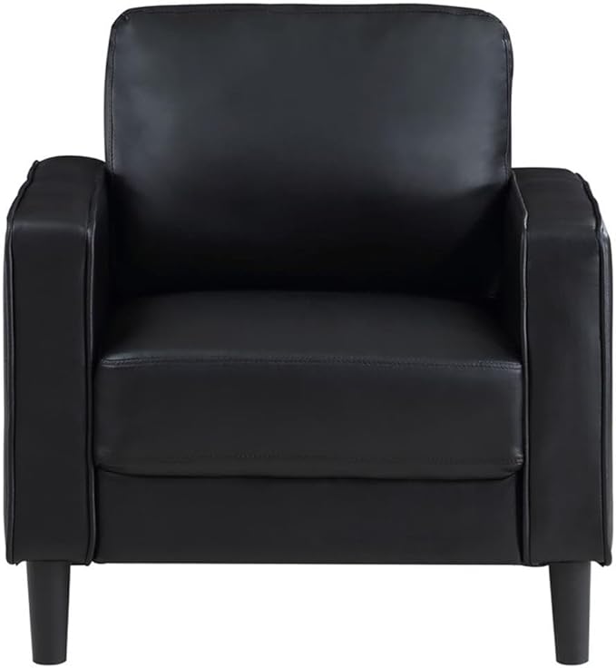 Pemberly Row Faux Leather Upholstered Accent Chair Black 33.5 in H x 32.25 in W x 31.5 in D Structured Track Arms Sinuous Spring Seating Compact Modern Design for Living Room or Office