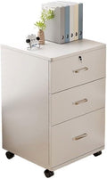 File Cabinet/Printer Stand Wooden Thickened Under-Desk Filing Cabinet Movable Office Simple Lockable Storage Cabinet Bedroom Bedside Cabinet Filing Cabinet for Home Office(White)