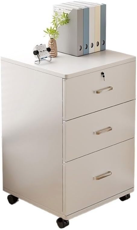 File Cabinet Wooden Thickened Under-Desk Filing Cabinet Movable Office Simple Lockable Storage Cabinet Bedroom Bedside Cabinet Filing Cabinets(White)