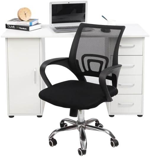Computer Desk with 4 Drawers Home Office Desks Computer Desk with Drawer White Desk with Storage Door Office DeskWriting Desk Cabinet Writing Table Workstation for Home Office 47L x 21W x 29H