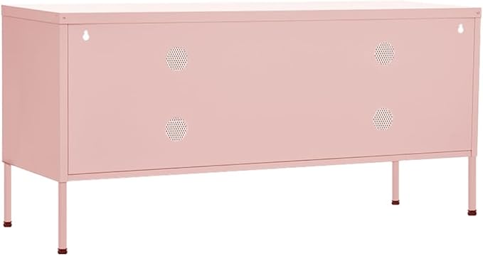 vidaXL Industrial Style TV Stand in Pink Steel Adjustable Height Cable Management System 41.3x13.8x19.7 2 Doors and 1 Shelf Maximum Loading 220.5lb