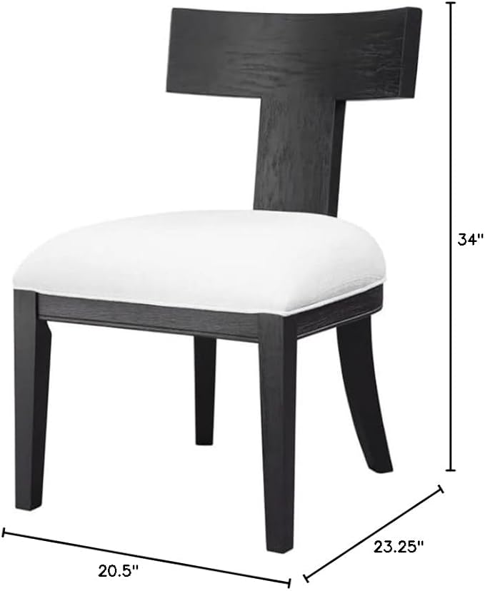 BOWERY HILL Modern Accent Chair 18 in Seat Height Birch Wood Frame Charcoal Black Finish White Performance Fabric Cushion Klismos Style Armless Design for Living Room or Bedroom Use