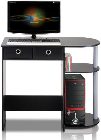 Furinno GO GREEN Desk 31.5 Wide Gaming Desk with 2 Side Shelves and Storage Bins Computer Desk Office Desk for Home Office Study Room Dorm Bedroom Black