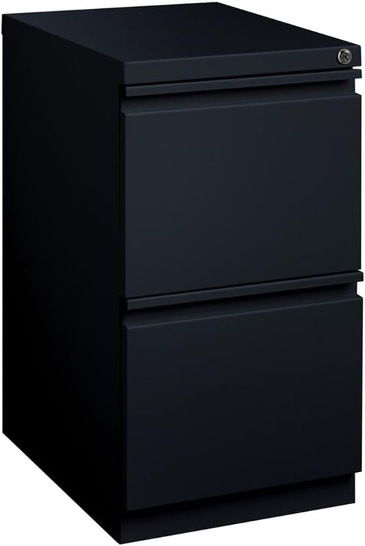 BOWERY HILL 20 2-Drawer Metal Mobile Filing Cabinet Black Finish 27.75 H x 15 W x 19.88 D Commercial Grade with Lock Hidden Casters Full Extension Drawers for Office Workspace