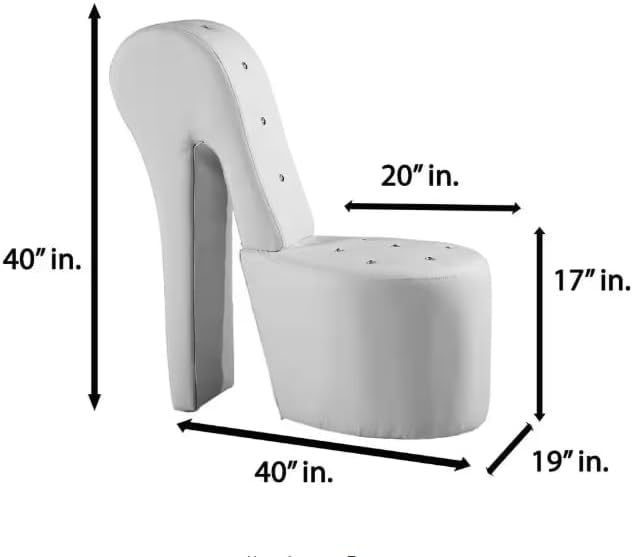 First of a Kind 19 Modern Shoe Chair - Crystal Studded Faux Leather High Heel Chair with Medium Firm Comfort - Luxurious Decor Addition for Bedroom Living Room &amp Studio (White)