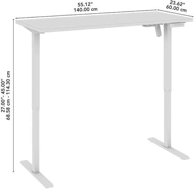 Bush Home Energize 55W x 24D Electric Height Adjustable Standing Desk in Basic White Ergonomic Sit-Stand Computer Table for Home Office