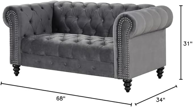Chesterfield 68 Button Tufted Velvet Fabric Loveseat-Gray