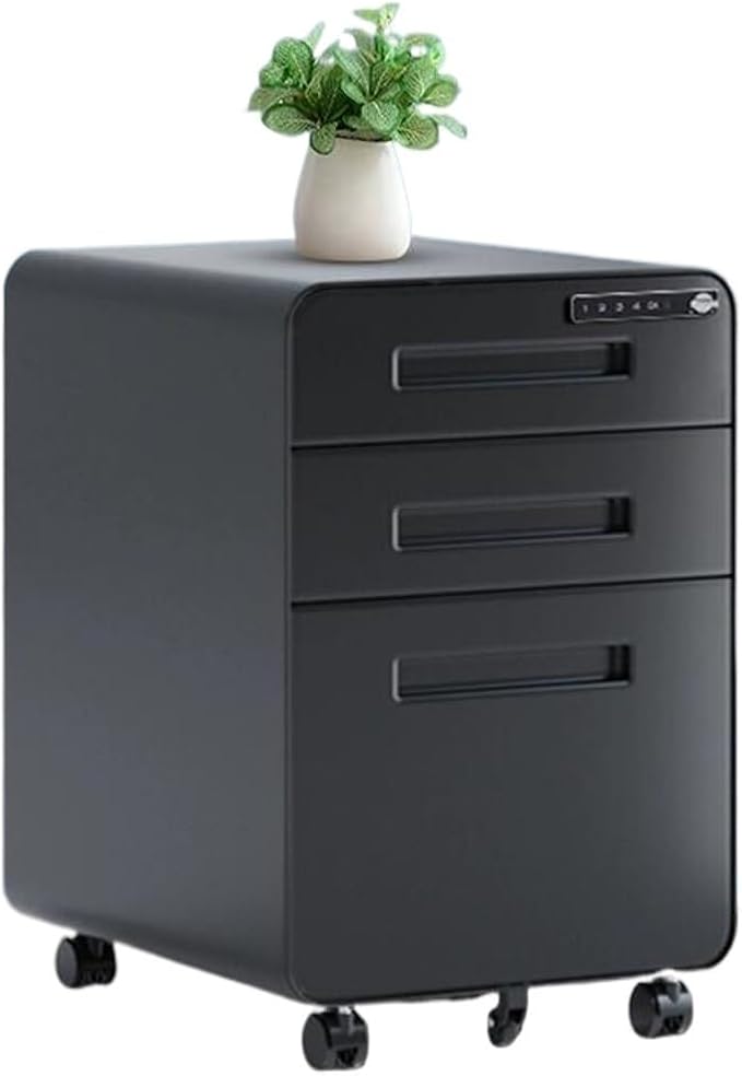 Removable File Cabinet Under Desk Storage Cabinet Filing Cabinet Three Drawer Office Cabinet Combination Lock Drawer Cabinet (Color : Black)