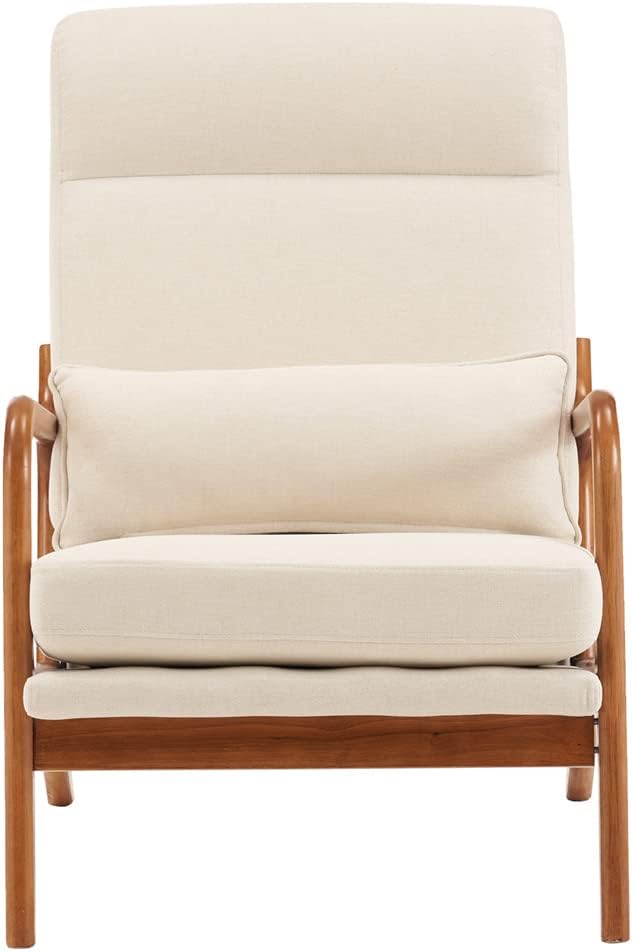 Accent Chair Modern Linen Upholstered Armchair Lounge Chair with Solid Wood Frame and 1 Pillow Comfy Single Sofa Chair Leisure Reading Chair with High Back &amp Armrest for Living Room Bedroom Off W