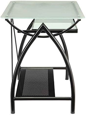 OSP Designs OSP Designs Newport Computer Desk with Frosted Tempered Glass Top Pullout Keyboard Tray and Black Powder Coated Steel Frame